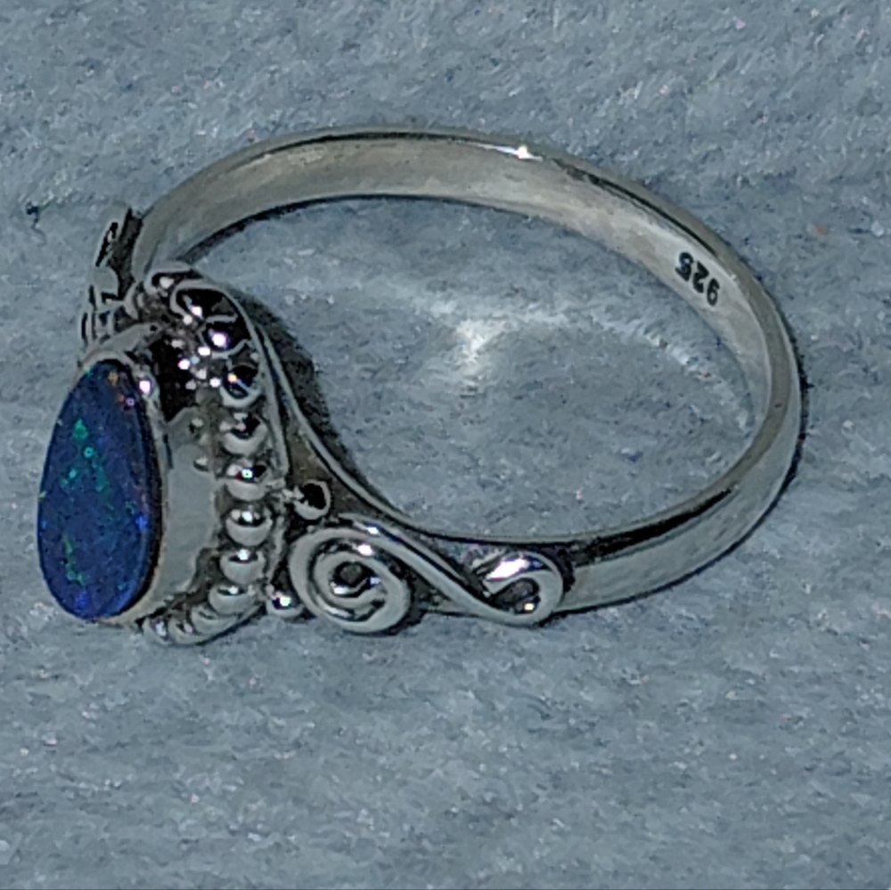 Dainty Sterling Silver Australian Opal Ring Size 8 - Picture 3 of 15
